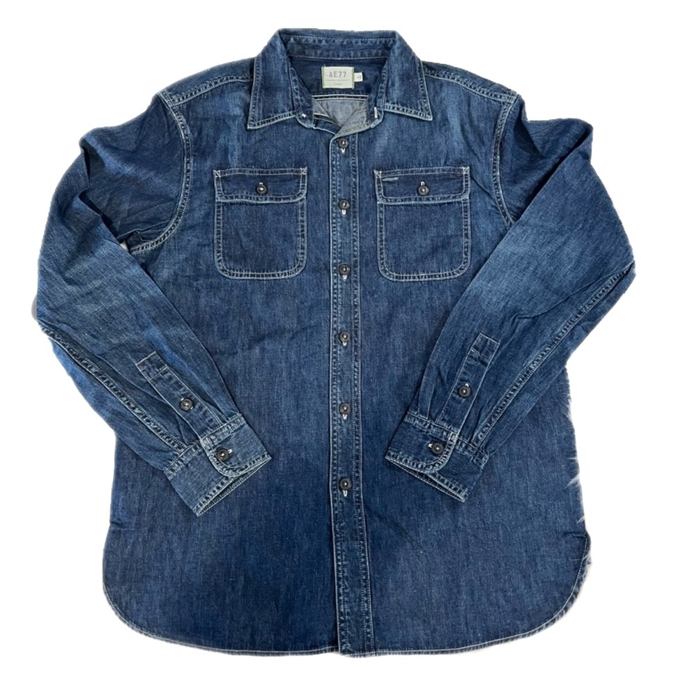 AE77 Premium Denim Button Up Shirt, Size S